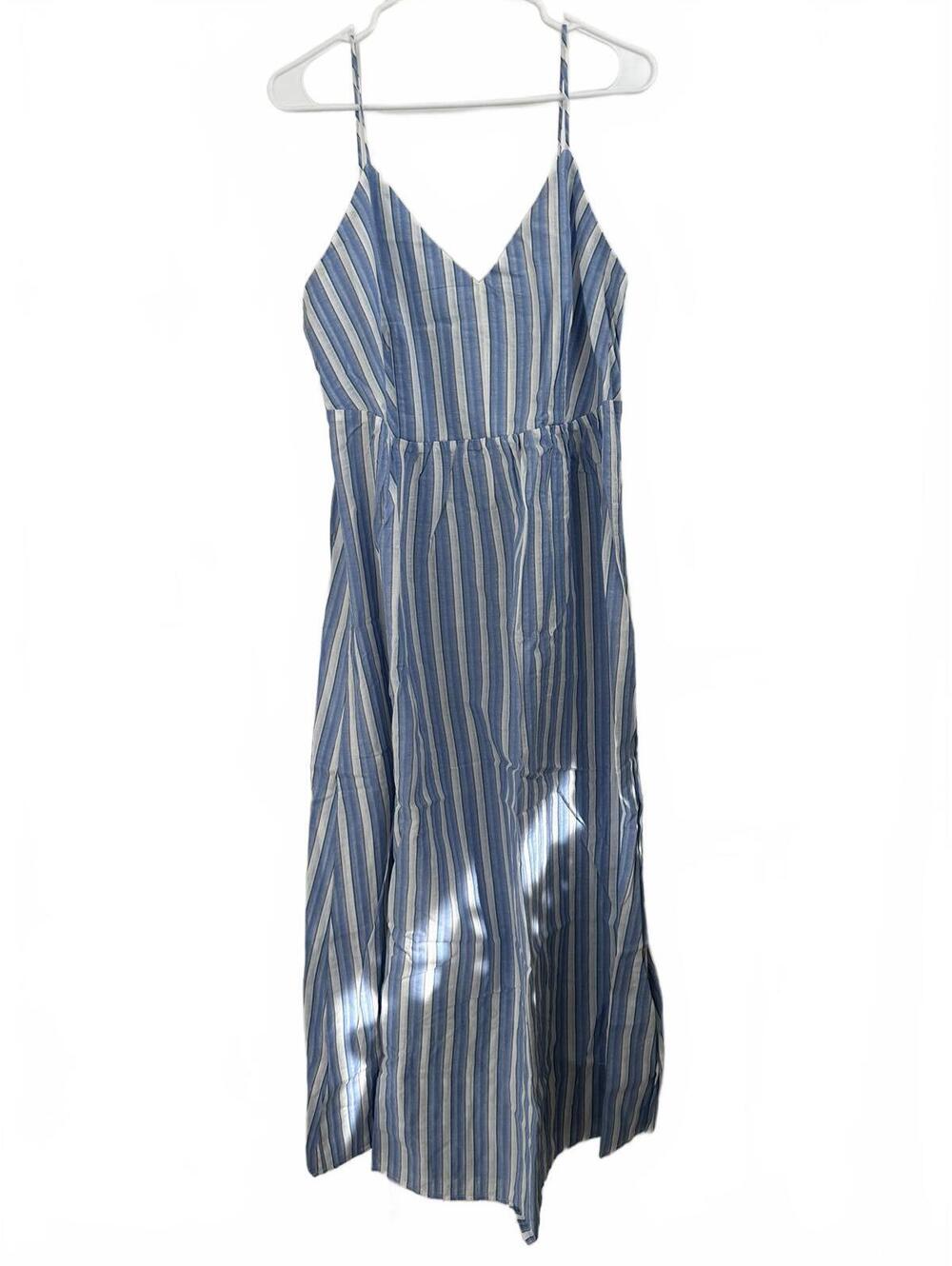 Mango 100% Cotton Cut-Out Back Striped Dress Sky Blue Stripe NWT Size XXL / 12